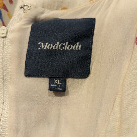 ModCloth Keeping On Piñata Cutout Dress Womens XL Cream Linen Blend Novelty - Picture 9 of 12